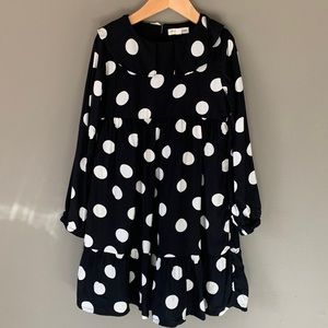Tucker + Tate black with white polka dots long-sleeve collar dress. Size 7